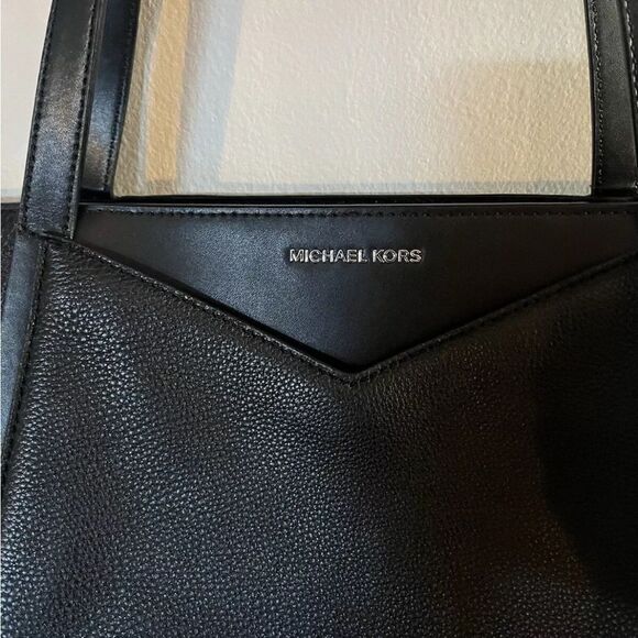 Michael Kors Whitney Black Leather Large Tote Bag Silver Hardware used - Picture 2 of 8